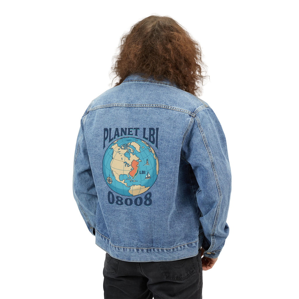 Denim Jacket — Planet LBI 08008 Back Graphic | Coastal Surf Trademarked Trucker Jacket