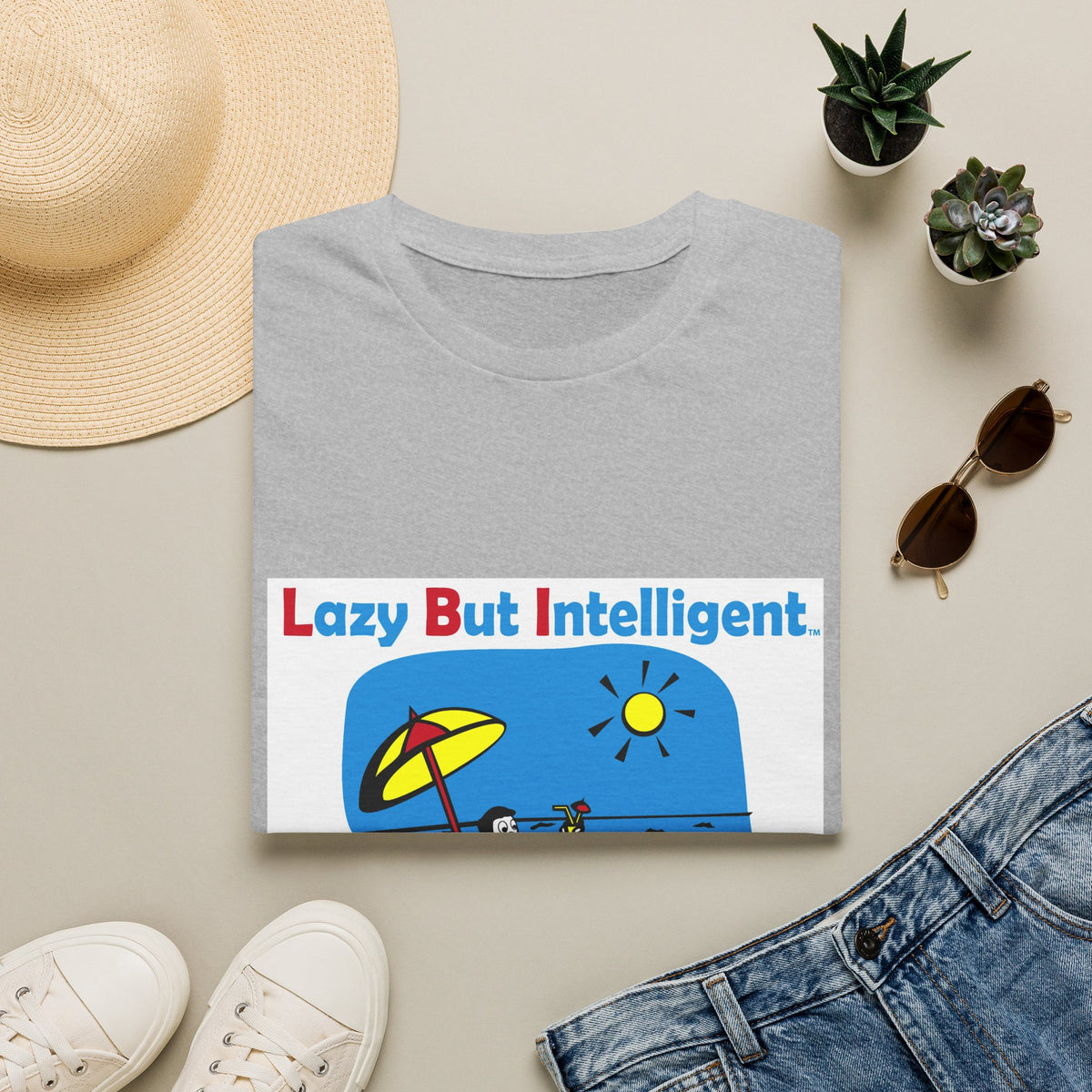Funny "Lazy But Intelligent" T-Shirt — Humorous Beach Lounge Graphic Tee