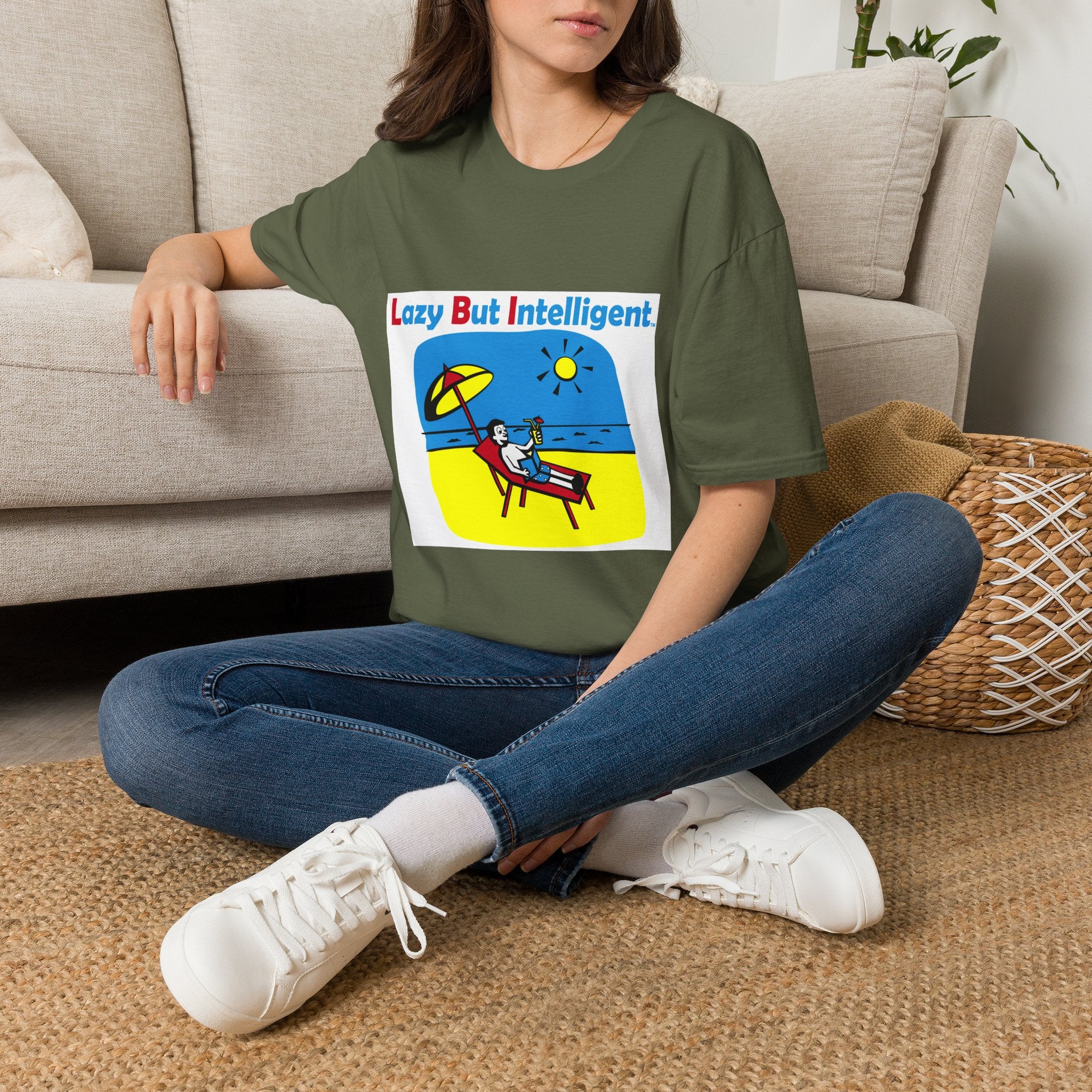 Funny "Lazy But Intelligent" T-Shirt — Humorous Beach Lounge Graphic Tee