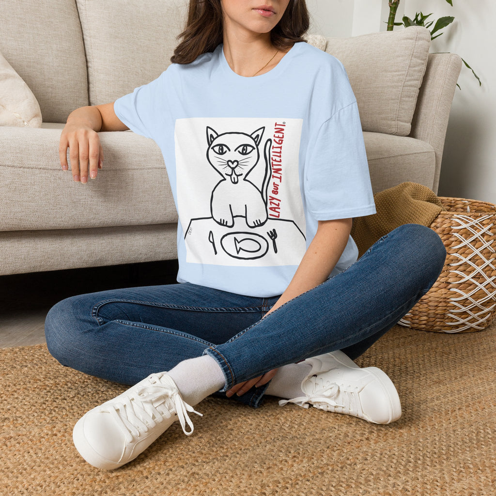 Funny Cat "Lazy But Intelligent" T-Shirt — Humorous Graphic Tee