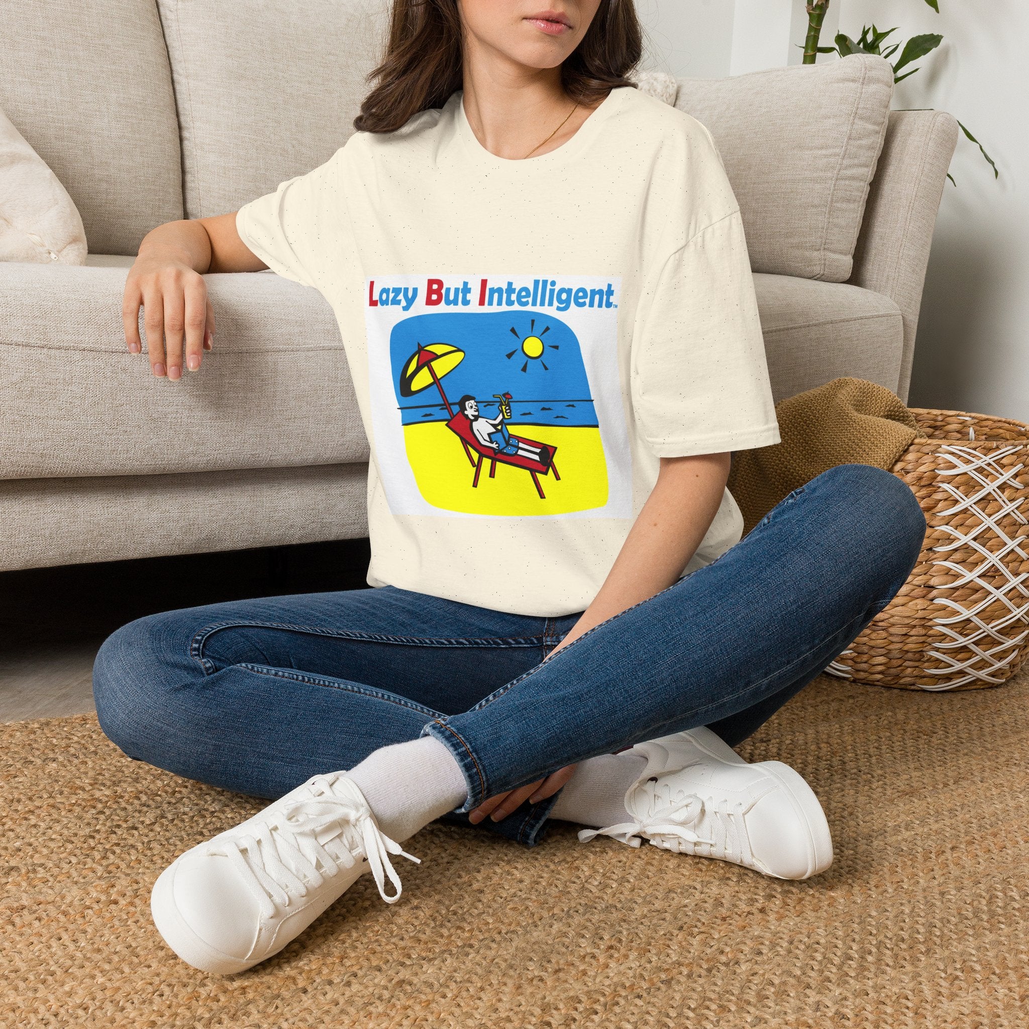 Funny "Lazy But Intelligent" T-Shirt — Humorous Beach Lounge Graphic Tee