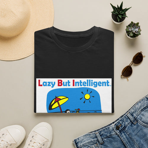 Funny "Lazy But Intelligent" T-Shirt — Humorous Beach Lounge Graphic Tee