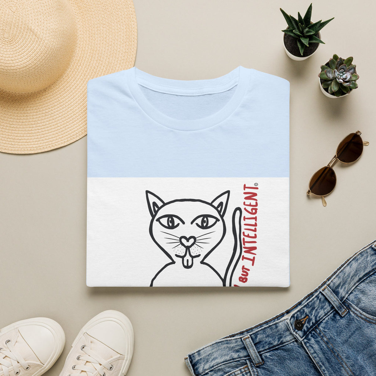 Funny Cat "Lazy But Intelligent" T-Shirt — Humorous Graphic Tee