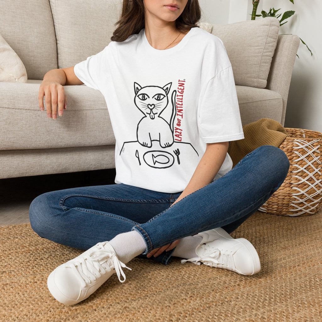 Funny Cat "Lazy But Intelligent" T-Shirt — Humorous Graphic Tee