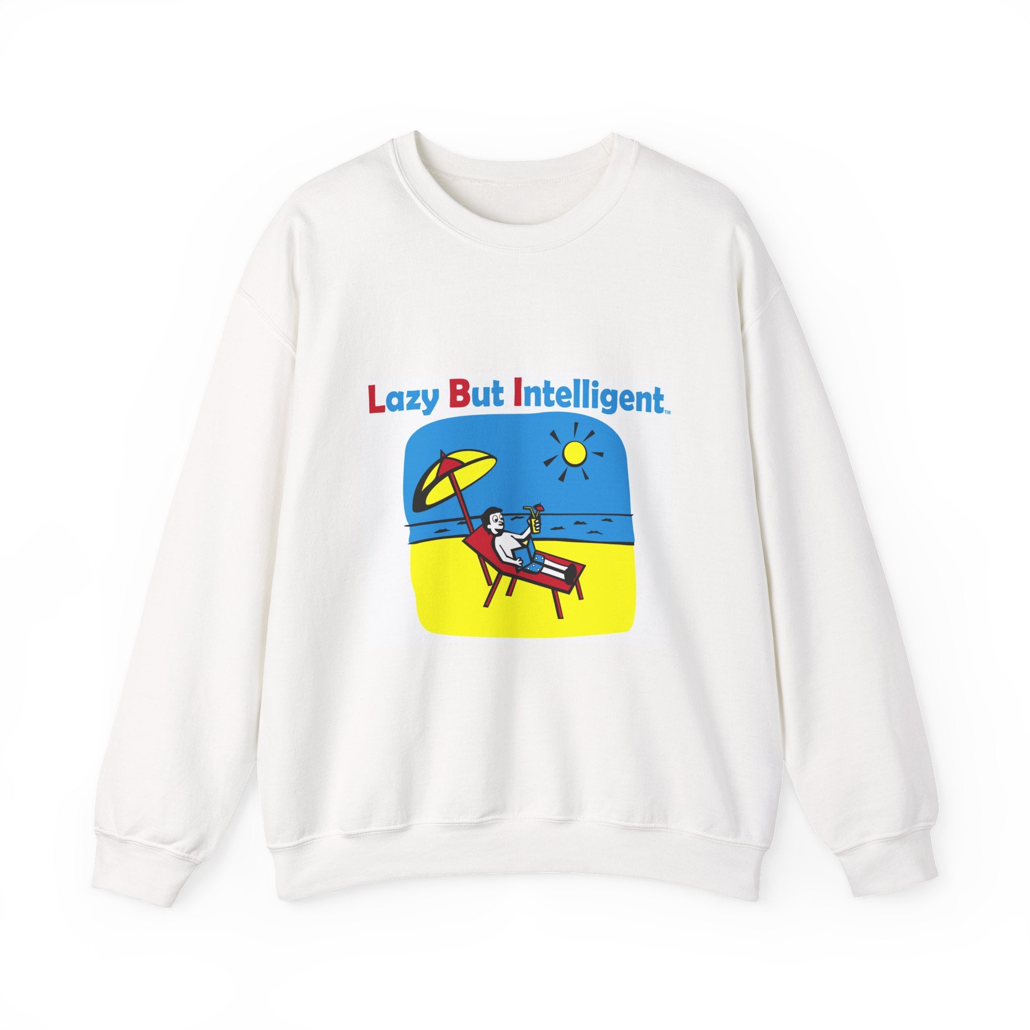 Trademarked: Crewneck Sweatshirt —"Lazy But Intelligent" Original Beach Lounge Graphic