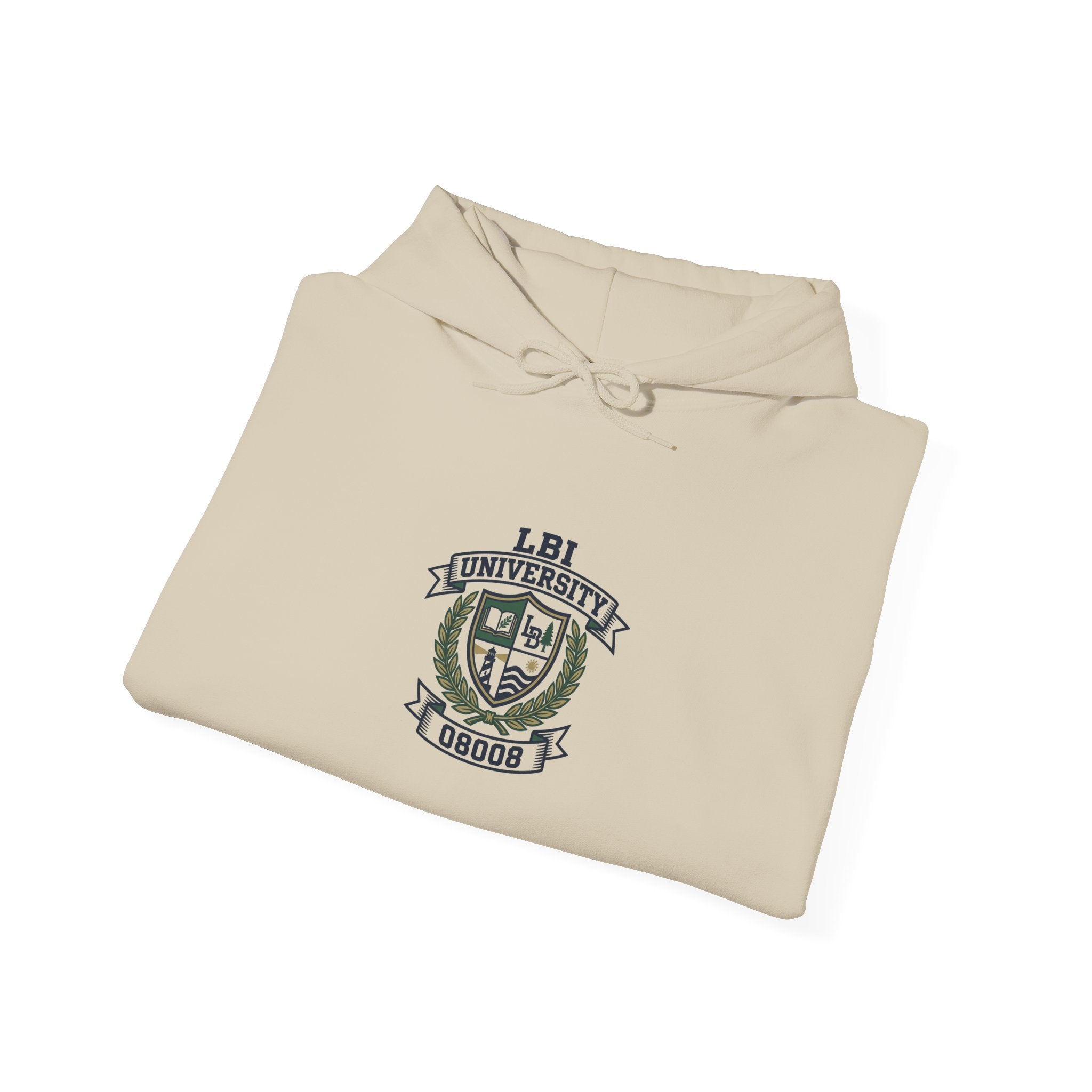 University Crest Hoodie – LBI UNIVERSITY 08008 Collegiate Emblem Hoodie
