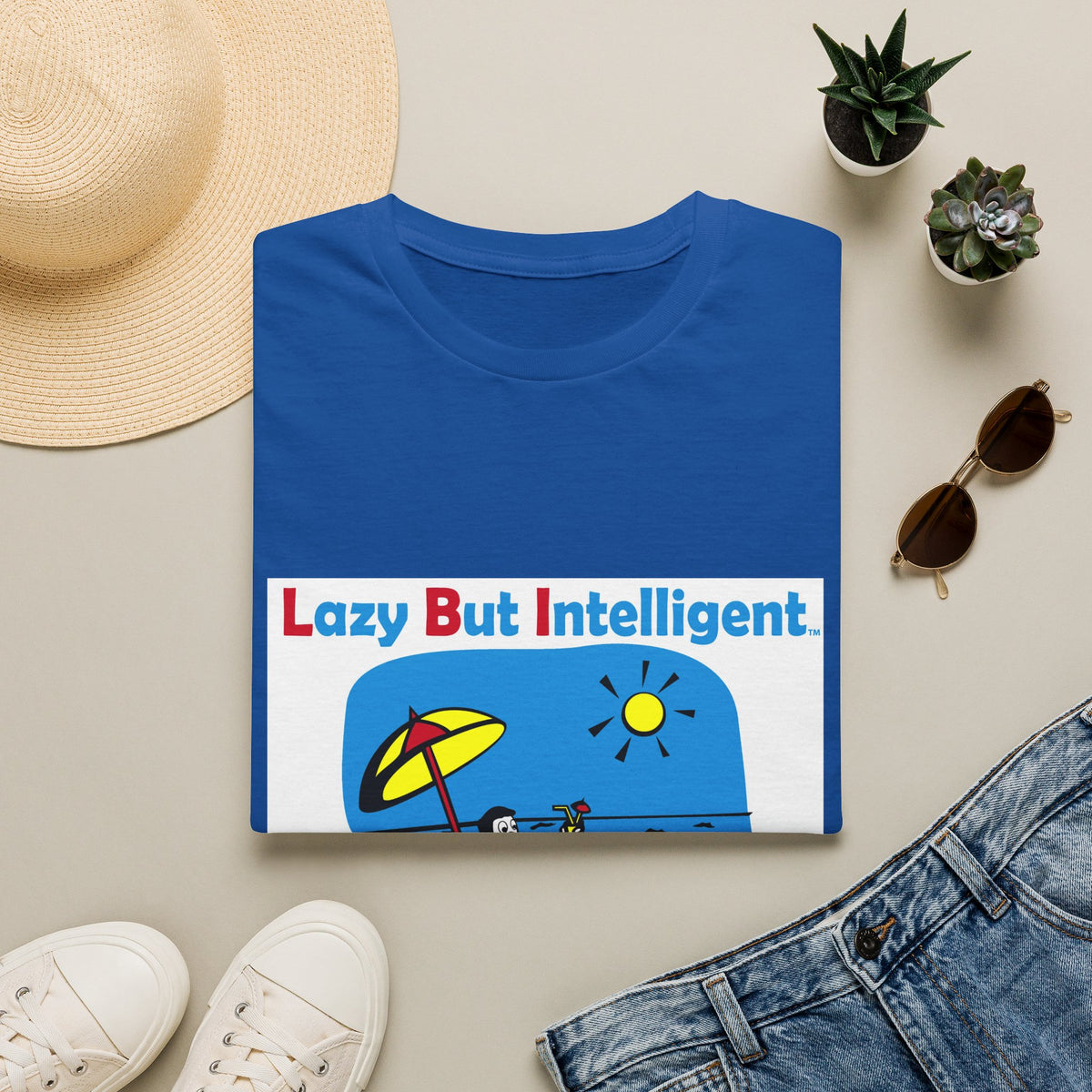 Funny "Lazy But Intelligent" T-Shirt — Humorous Beach Lounge Graphic Tee