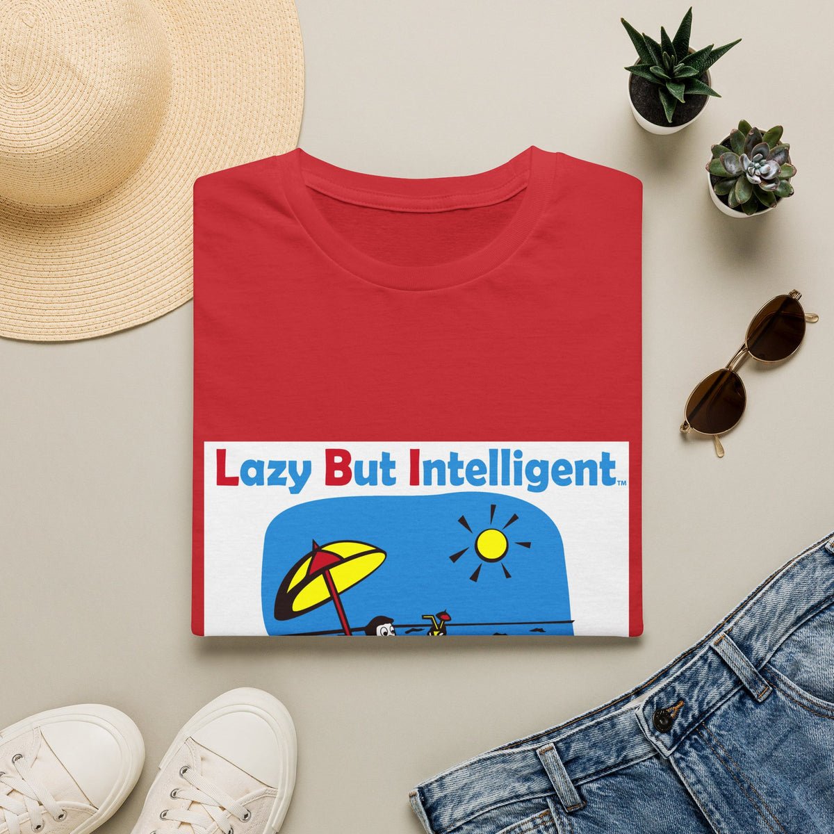 Funny "Lazy But Intelligent" T-Shirt — Humorous Beach Lounge Graphic Tee