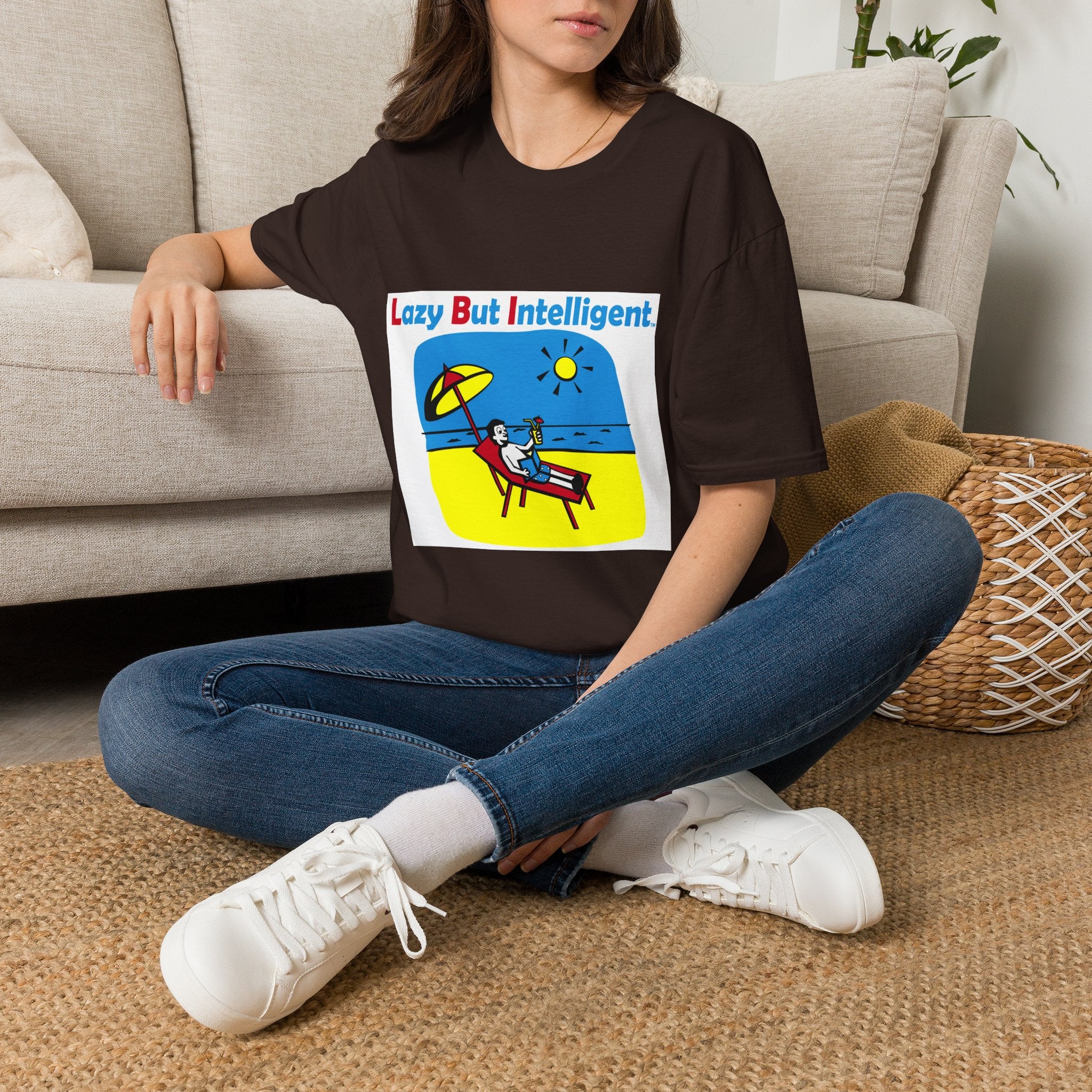 Funny "Lazy But Intelligent" T-Shirt — Humorous Beach Lounge Graphic Tee