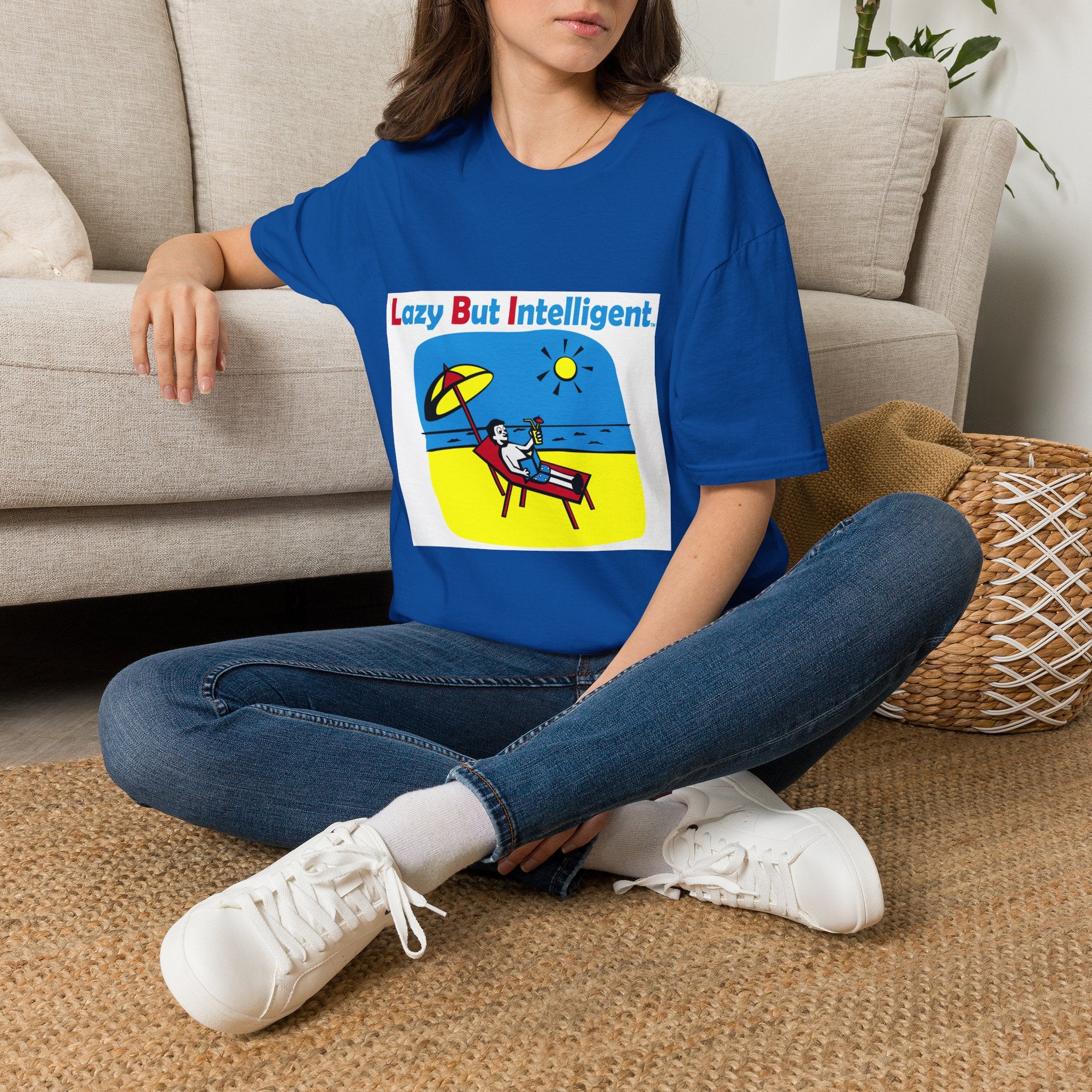 Funny "Lazy But Intelligent" T-Shirt — Humorous Beach Lounge Graphic Tee