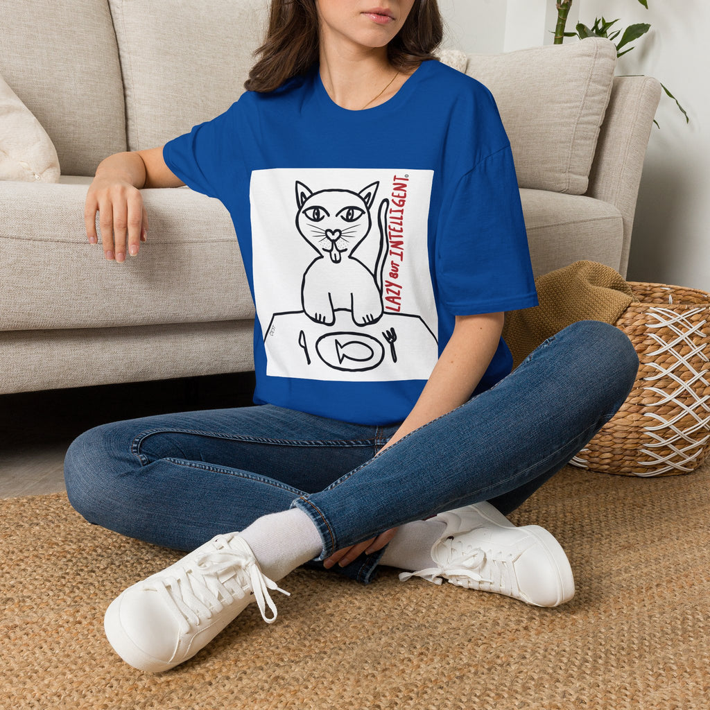 Funny Cat "Lazy But Intelligent" T-Shirt — Humorous Graphic Tee