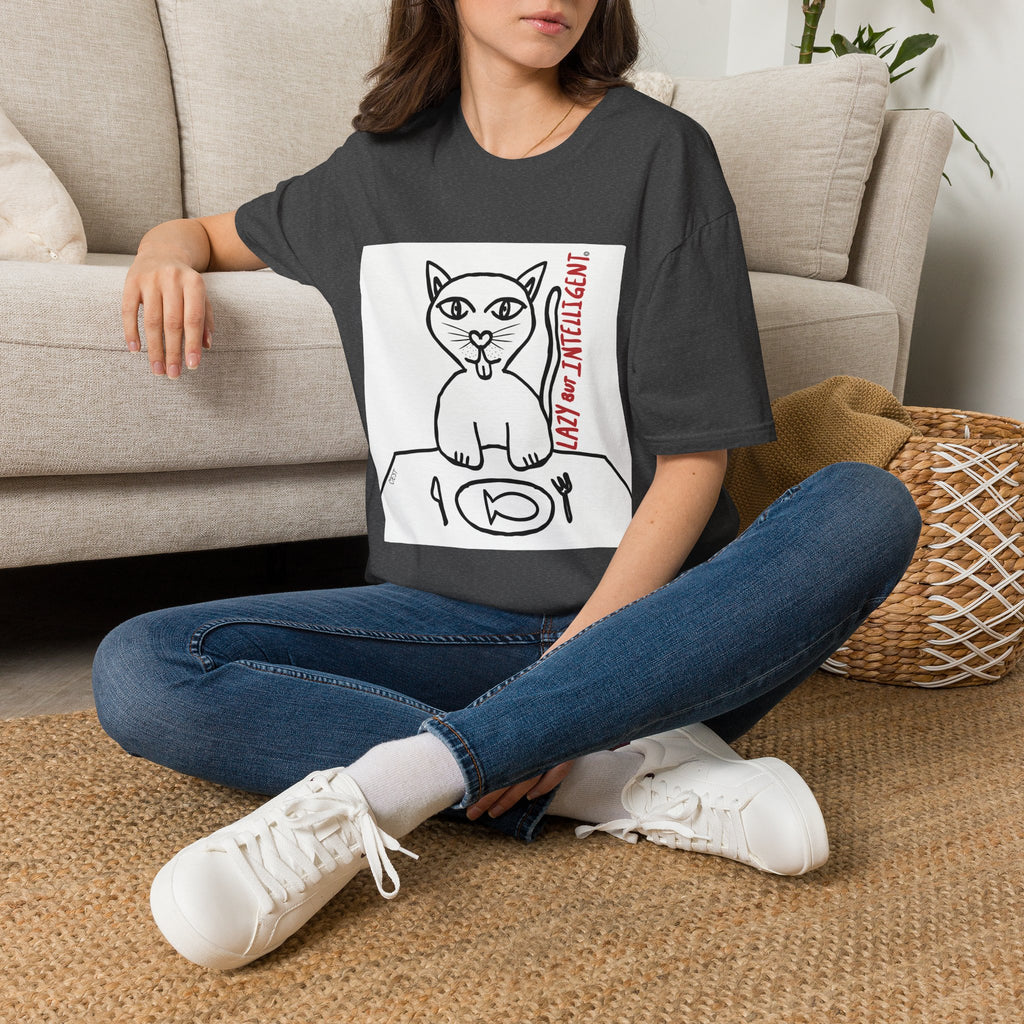 Funny Cat "Lazy But Intelligent" T-Shirt — Humorous Graphic Tee