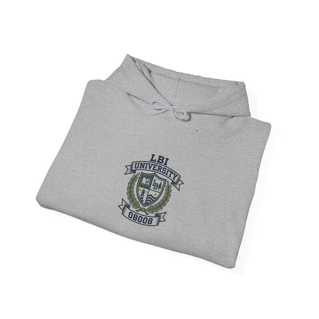 University Crest Hoodie – LBI UNIVERSITY 08008 Collegiate Emblem Hoodie
