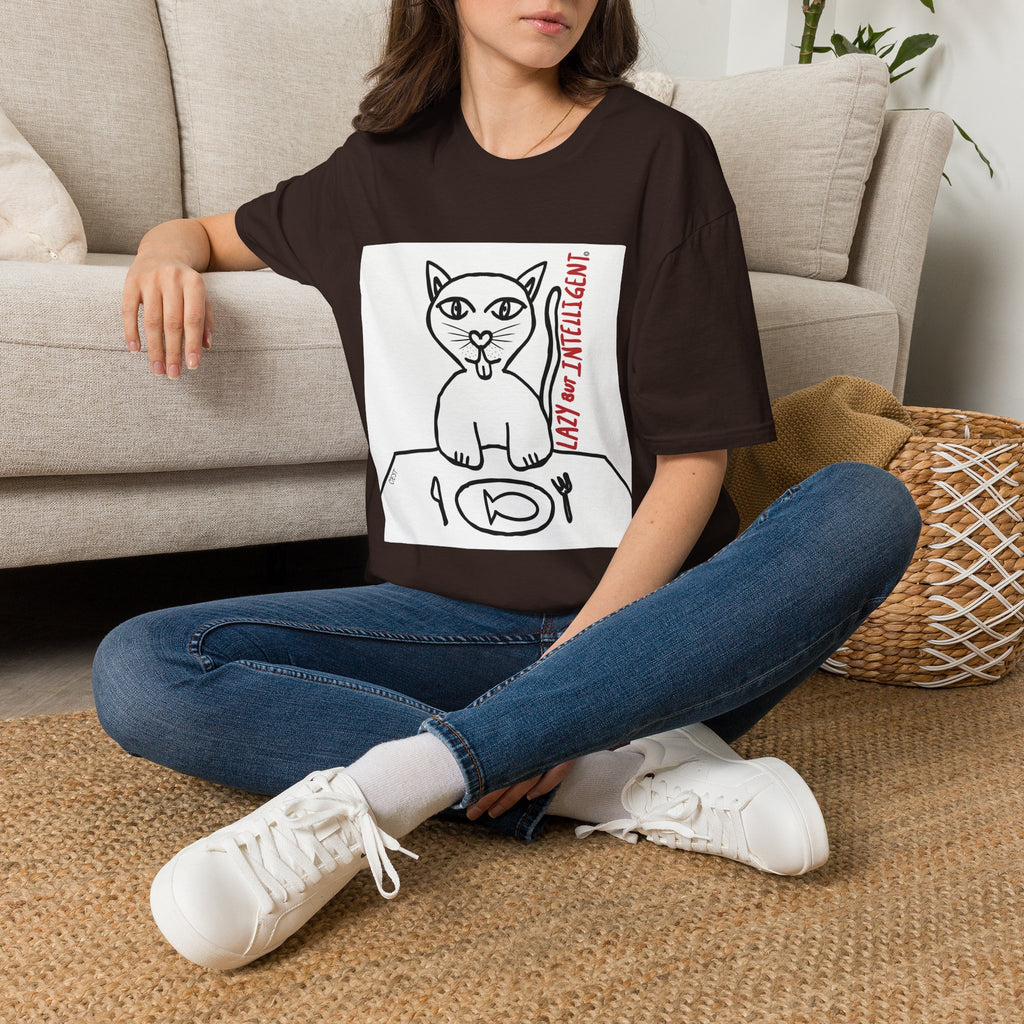 Funny Cat "Lazy But Intelligent" T-Shirt — Humorous Graphic Tee
