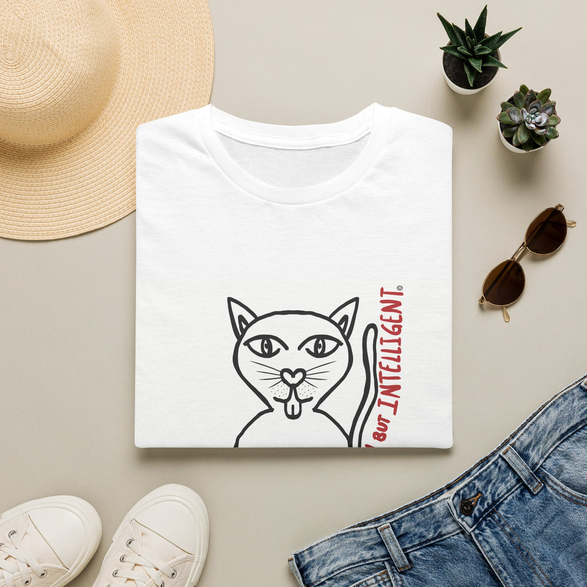 Funny Cat "Lazy But Intelligent" T-Shirt — Humorous Graphic Tee