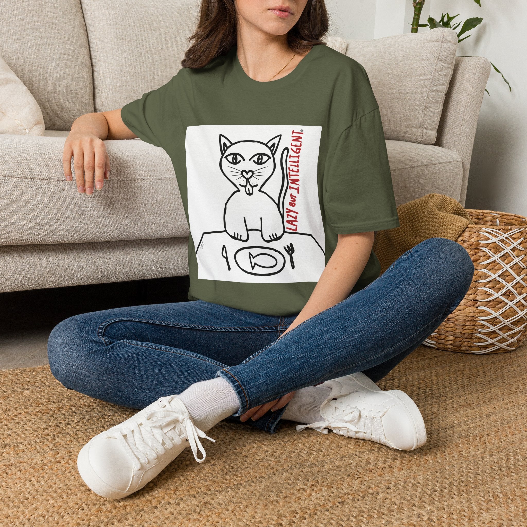 Funny Cat "Lazy But Intelligent" T-Shirt — Humorous Graphic Tee