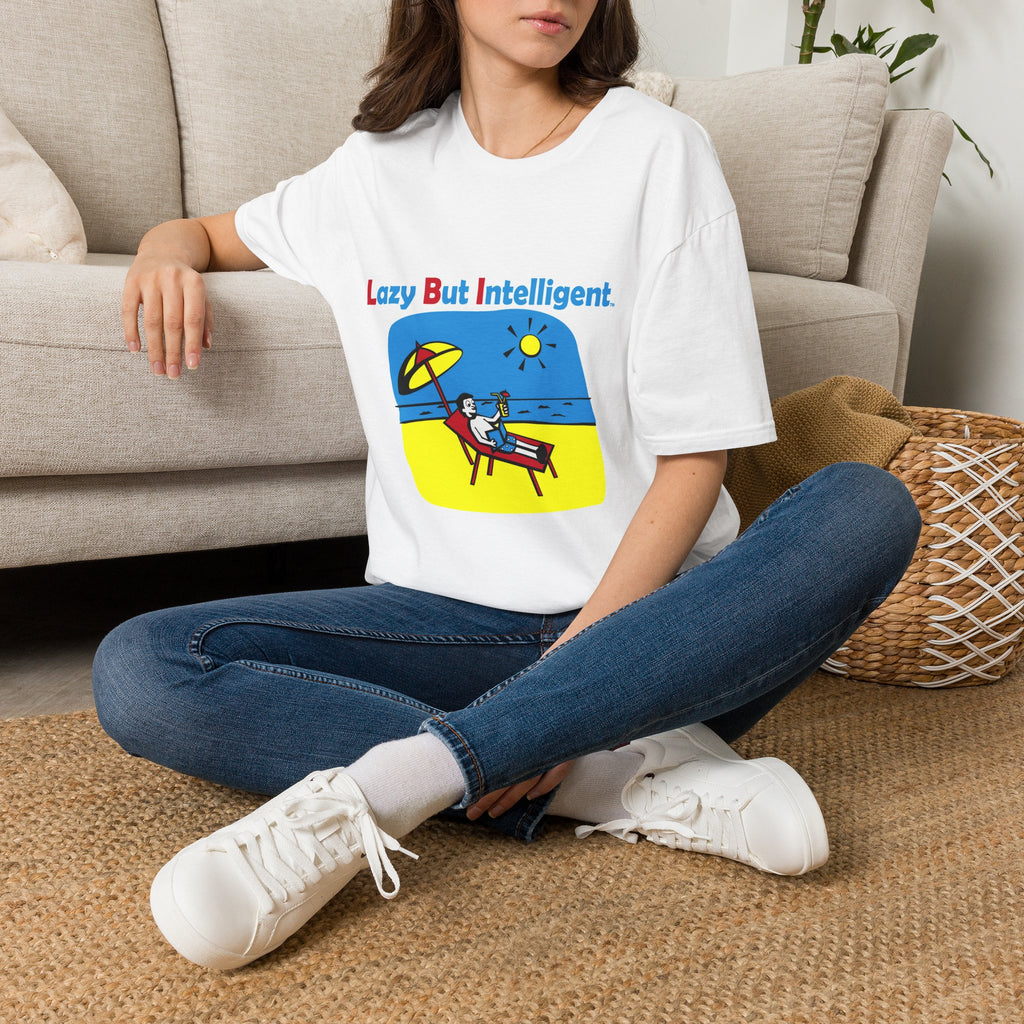 Funny "Lazy But Intelligent" T-Shirt — Humorous Beach Lounge Graphic Tee