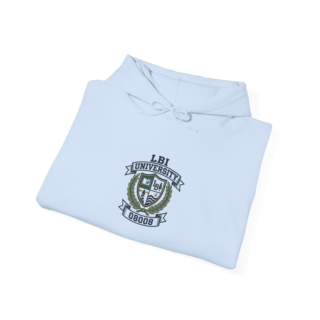 University Crest Hoodie – LBI UNIVERSITY 08008 Collegiate Emblem Hoodie