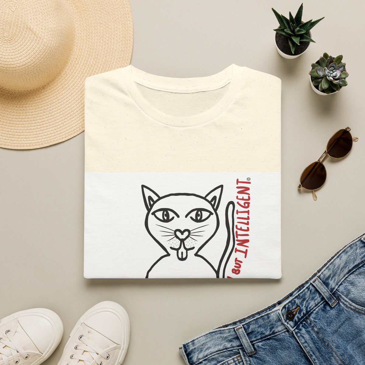 Funny Cat "Lazy But Intelligent" T-Shirt — Humorous Graphic Tee