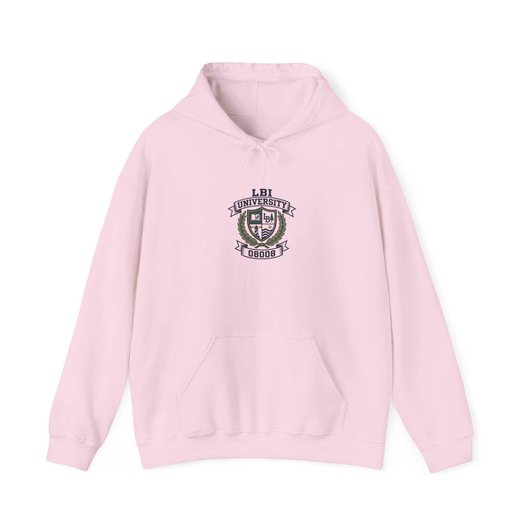 University Crest Hoodie – LBI UNIVERSITY 08008 Collegiate Emblem Hoodie