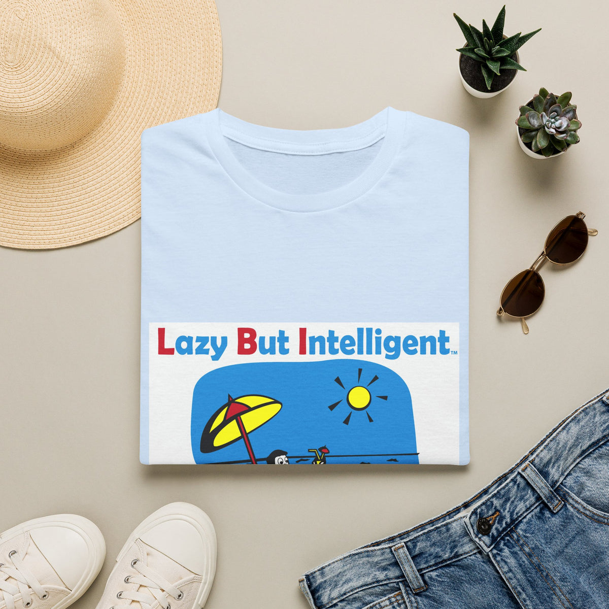 Funny "Lazy But Intelligent" T-Shirt — Humorous Beach Lounge Graphic Tee