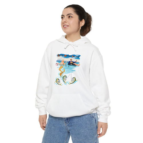 LONG BEACH ISLAND Surfer Mermaid Hoodie — Vintage Ocean Wave Graphic Pullover