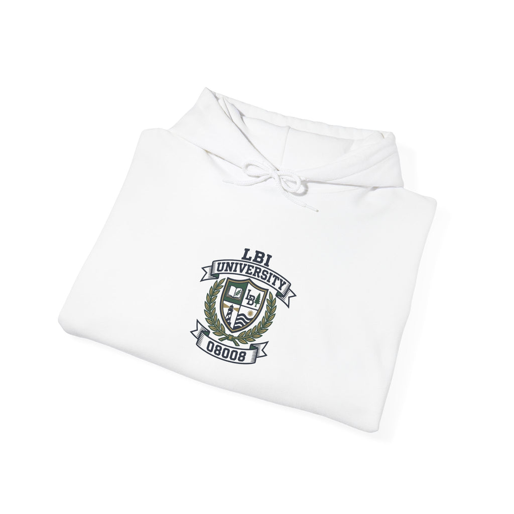 University Crest Hoodie – LBI UNIVERSITY 08008 Collegiate Emblem Hoodie