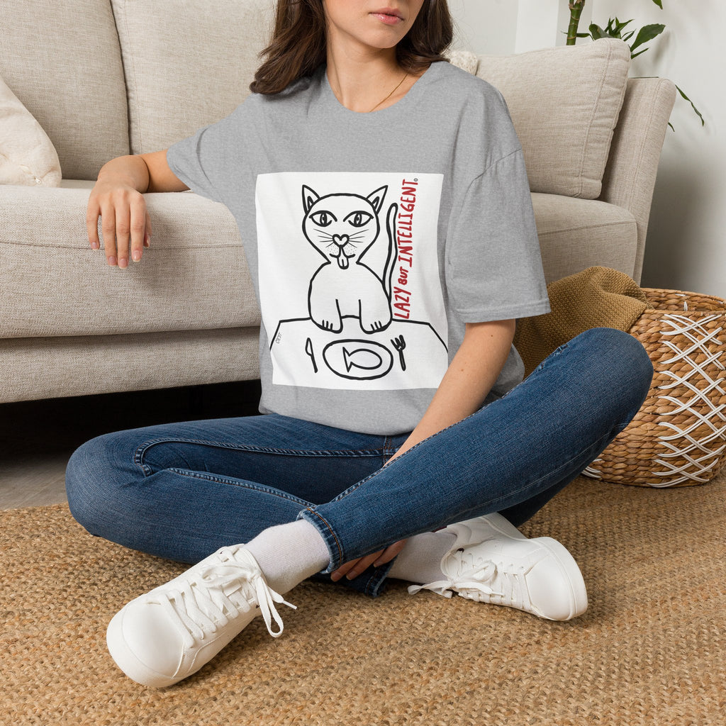 Funny Cat "Lazy But Intelligent" T-Shirt — Humorous Graphic Tee