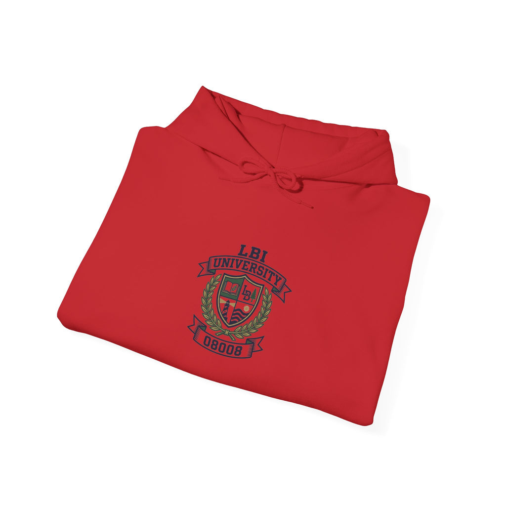 University Crest Hoodie – LBI UNIVERSITY 08008 Collegiate Emblem Hoodie