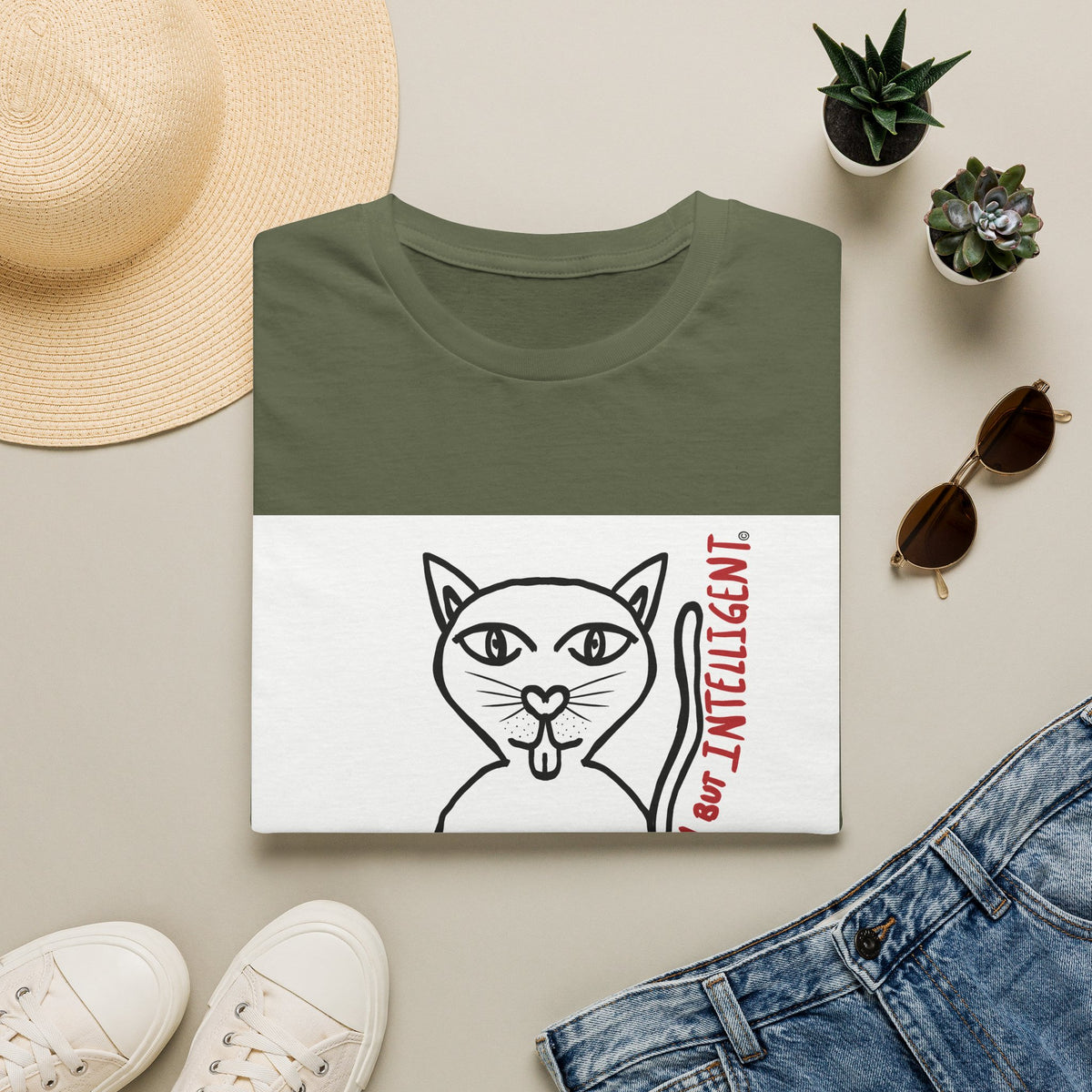 Funny Cat "Lazy But Intelligent" T-Shirt — Humorous Graphic Tee