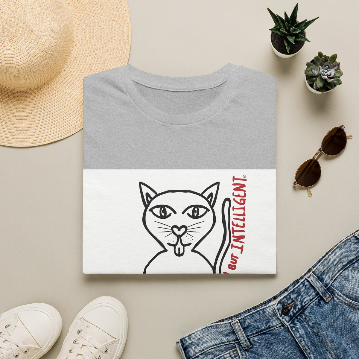 Funny Cat "Lazy But Intelligent" T-Shirt — Humorous Graphic Tee