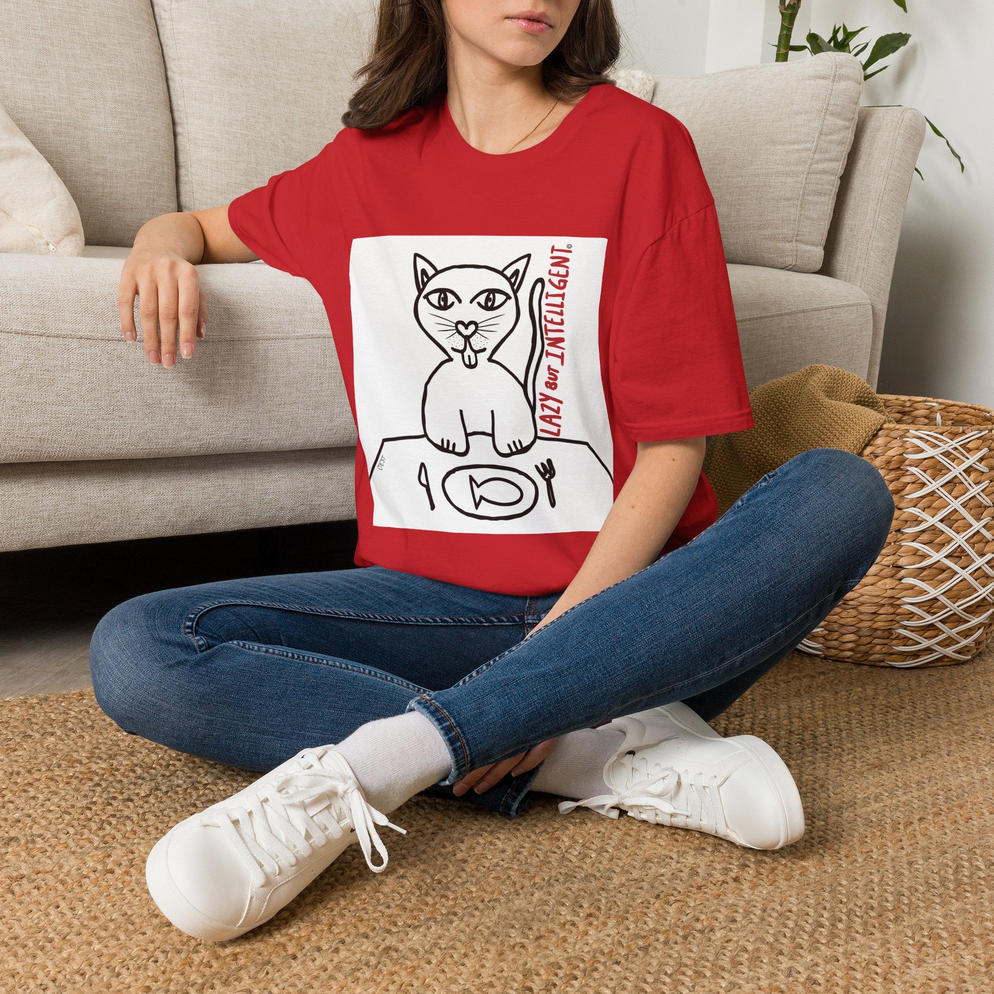 Funny Cat "Lazy But Intelligent" T-Shirt — Humorous Graphic Tee