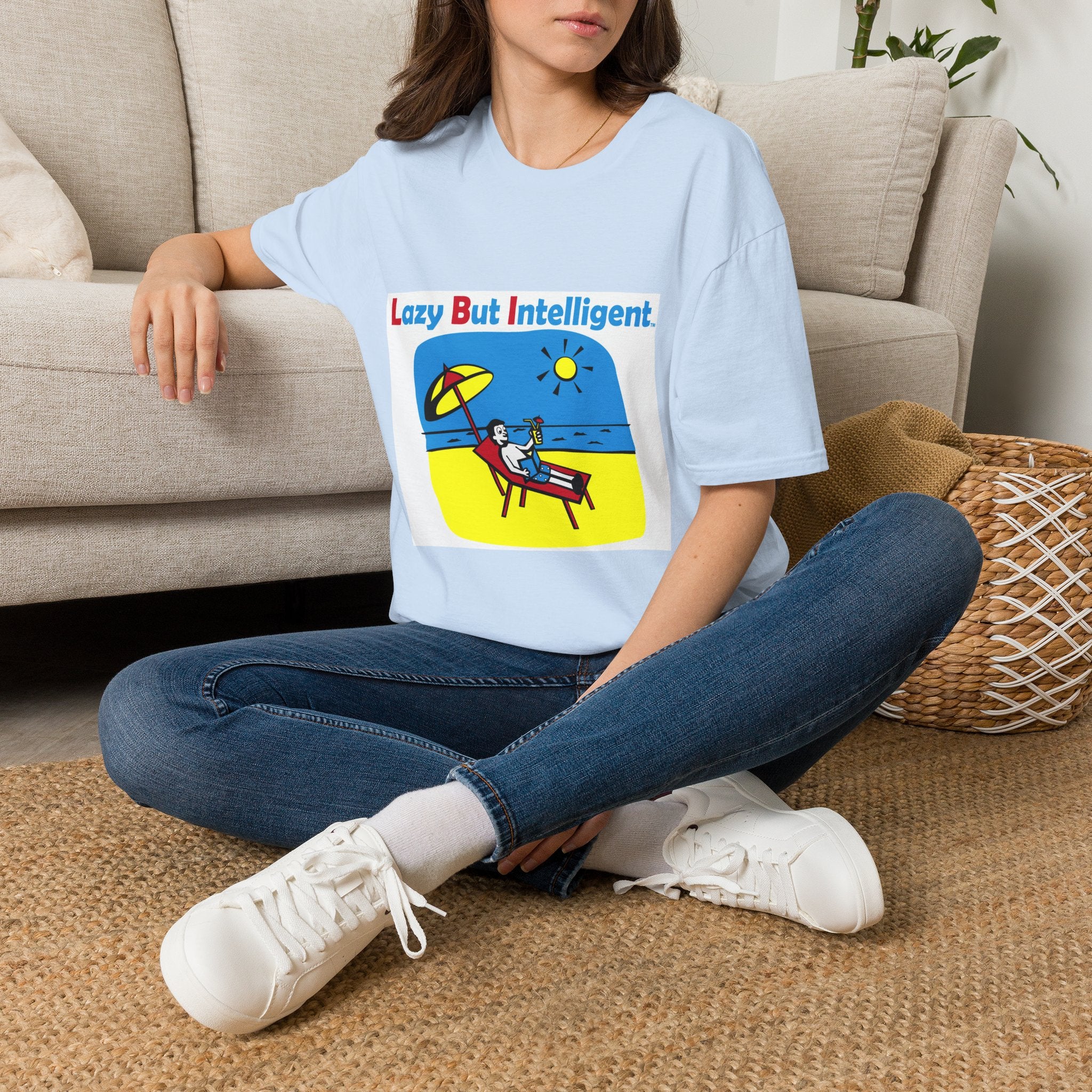 Funny "Lazy But Intelligent" T-Shirt — Humorous Beach Lounge Graphic Tee