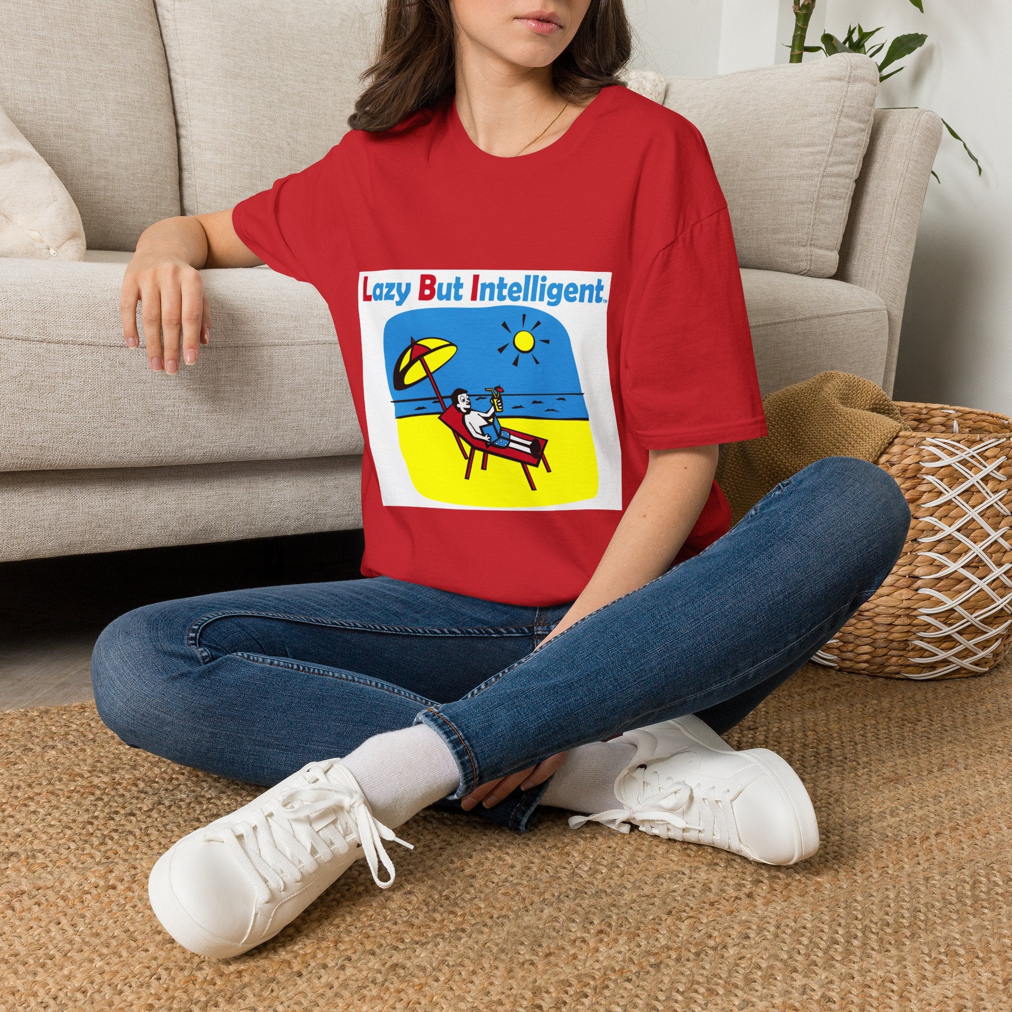 Funny "Lazy But Intelligent" T-Shirt — Humorous Beach Lounge Graphic Tee