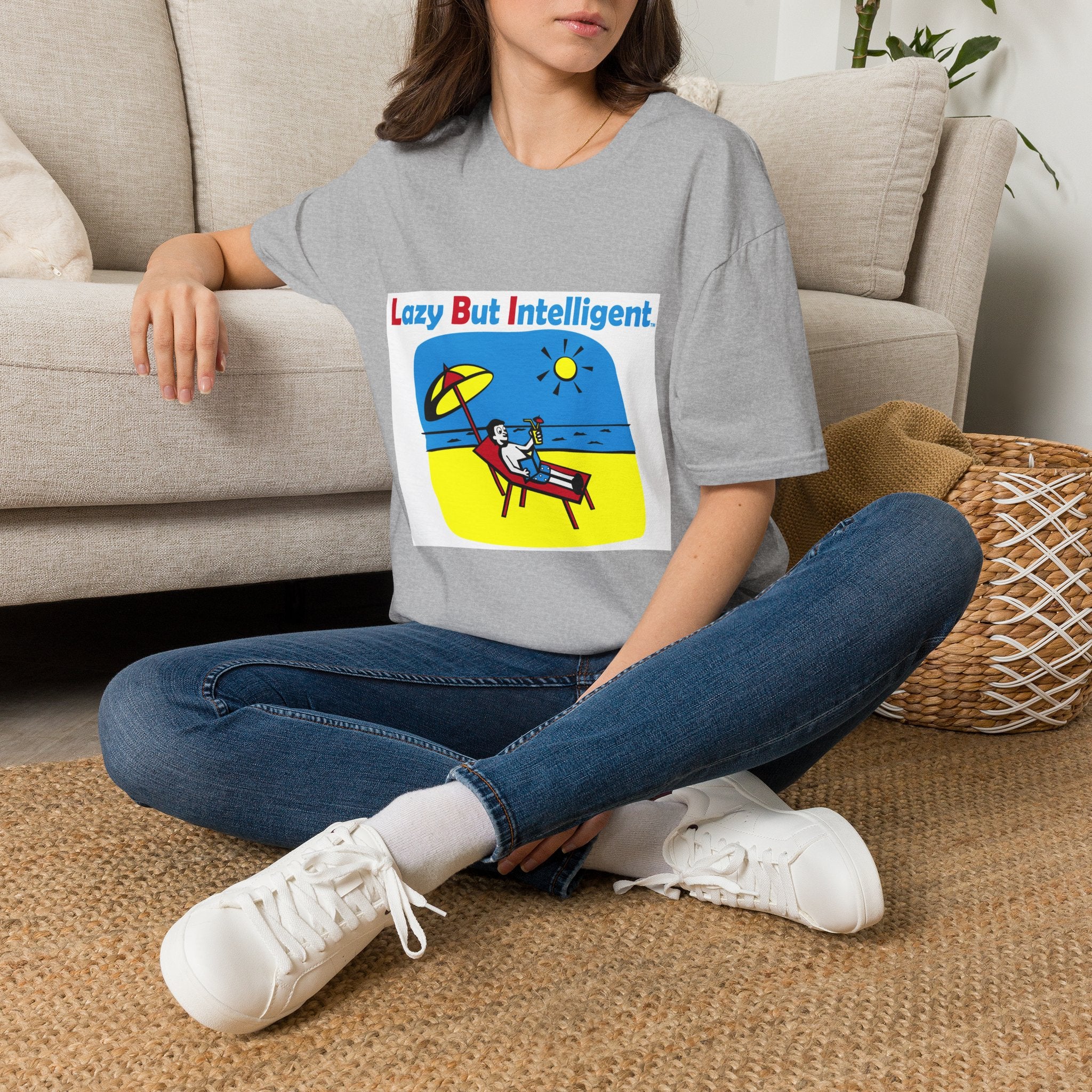 Funny "Lazy But Intelligent" T-Shirt — Humorous Beach Lounge Graphic Tee